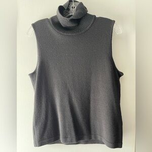 TAHARI CHARCOAL GRAY 100% WOOL KNIT SLEEVELESS TURTLENECK TOP - LADIES SIZE 14